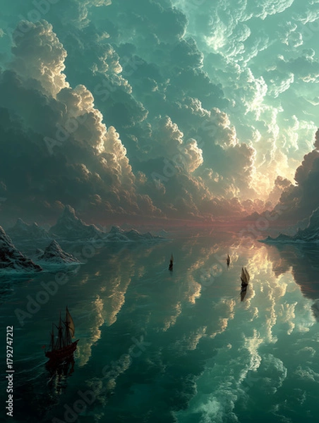Fototapeta Explorers of the Infinite Horizon — Surreal Sea and Sky Dreamscape
