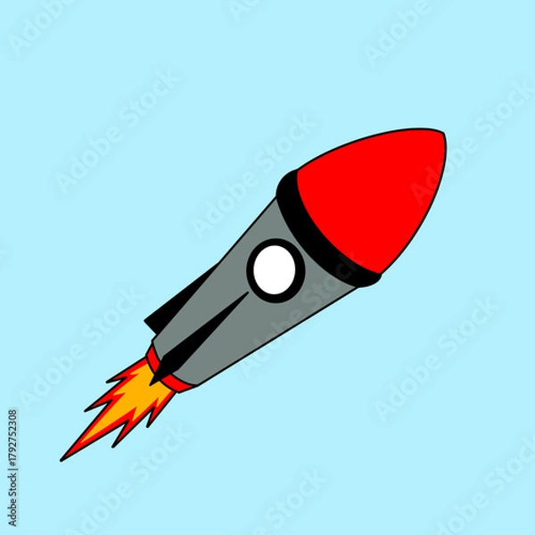 Obraz Simple Rocket Icon with Flame Vector Illustration