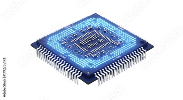 Obraz Modern computer processor unit glowing blue on a transparent background