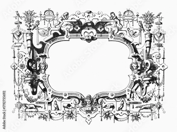 Obraz Ornate Renaissance and steampunk frame with surreal decorations.