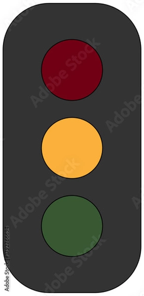 Obraz Simple Dark Gray Traffic Light Icon with Black Outline and Bright Red Yellow Green Signals