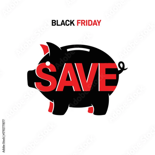Fototapeta Single Vector Icons of Black Friday Piggy Bank Save Money Icon. EPS Editable