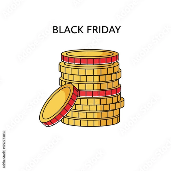Fototapeta Single Vector Icons of Black Friday Sale Stack of Gold Coins Illustration. EPS Editable