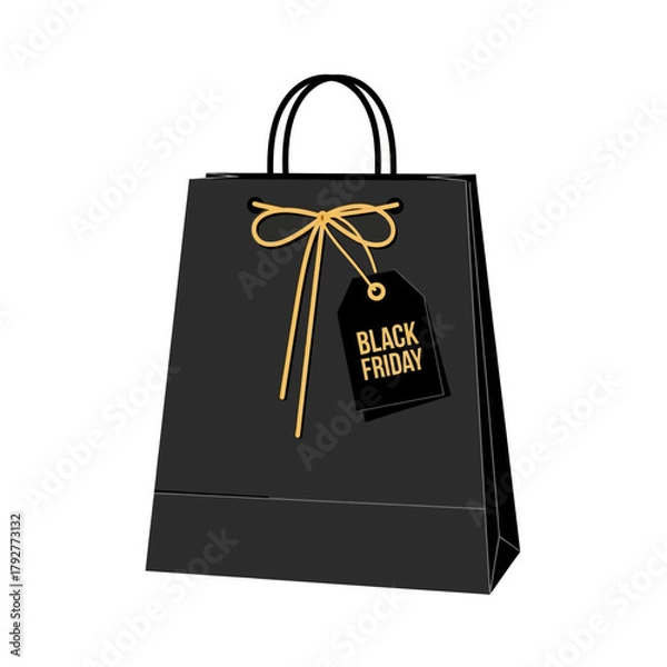 Fototapeta Single Vector Icons of Black Friday Shopping Bag with Discount Tag. EPS Editable