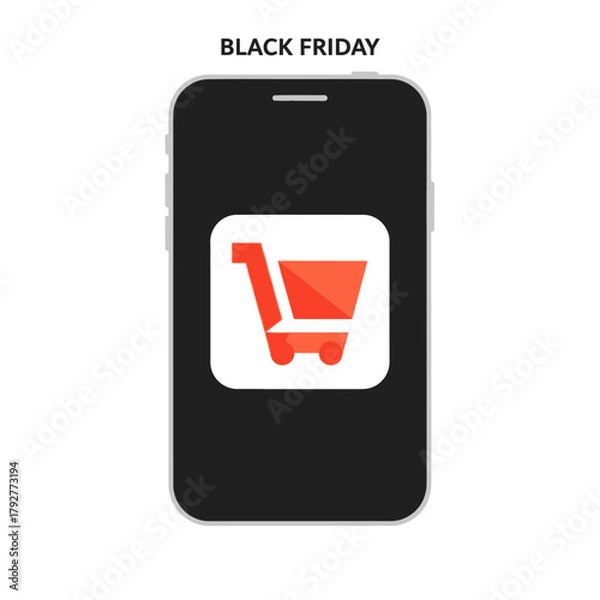 Fototapeta Single Vector Icons of Black Friday Shopping Cart Icon on Smartphone Screen. EPS Editable