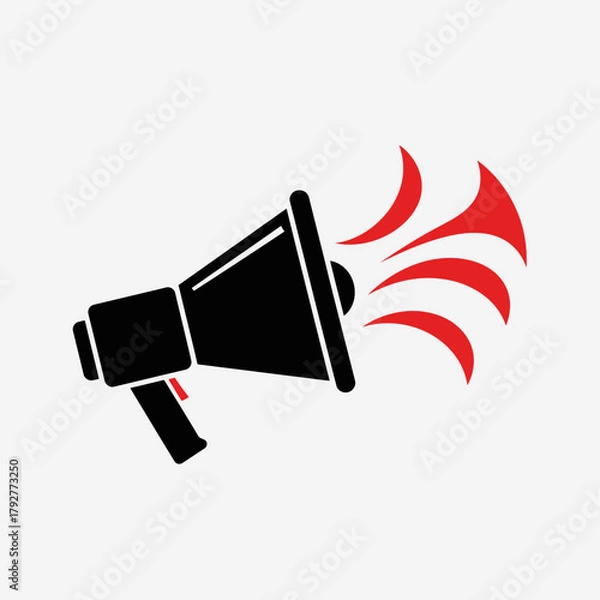 Fototapeta Single Vector Icons of Black Megaphone Icon with Red Sound Waves Illustration. EPS Editable