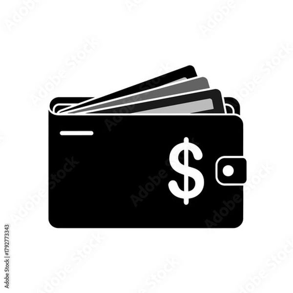 Fototapeta Single Vector Icons of Black Wallet with Dollar Sign and Credit Cards Icon. EPS Editable