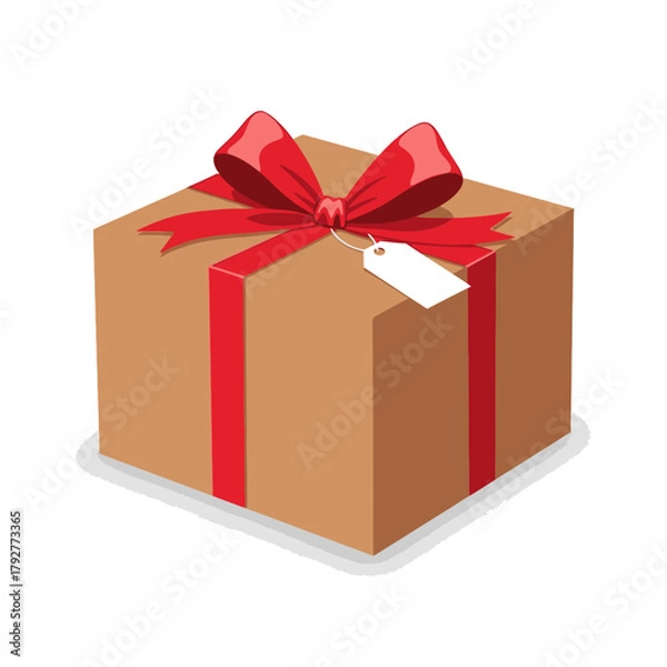 Fototapeta Single Vector Icons of Brown Gift Box with Red Ribbon and Bow. EPS Editable