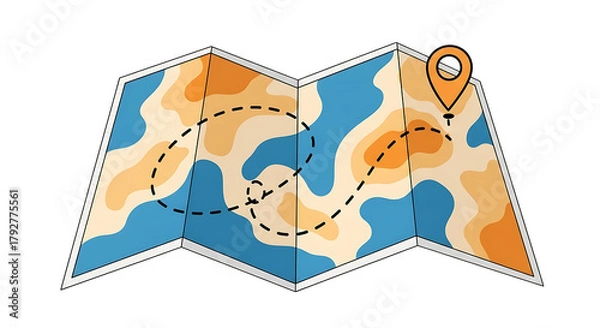 Obraz Folded map with route and location pin