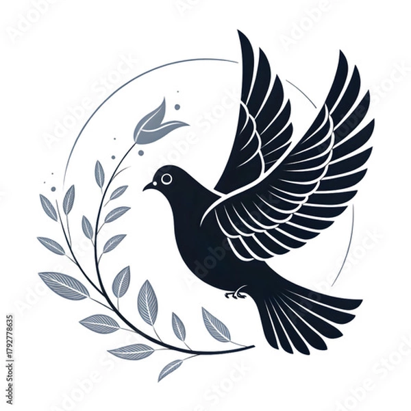 Obraz Peace Dove Illustration with Olive Branch Symbolizing Hope & Harmony on transparent background