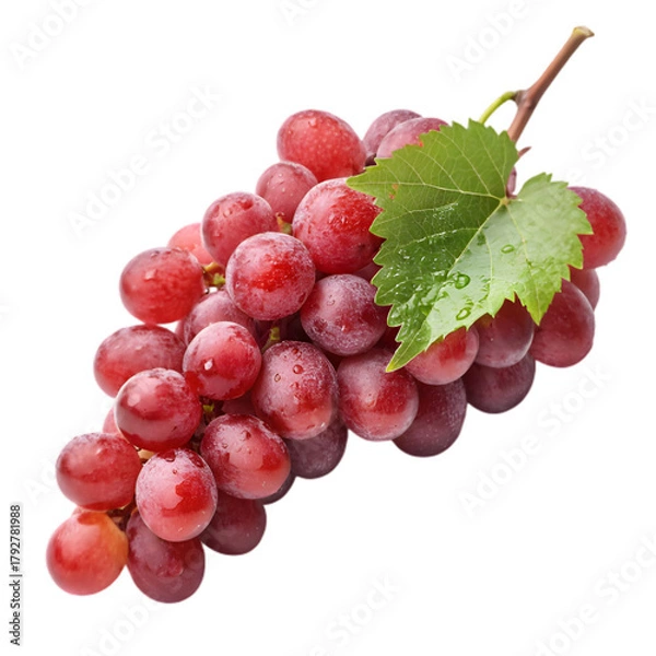 Obraz Fresh Red Grapes Bunch with Water Droplets. Healthy Fruit Snack & Produce. on transparent background