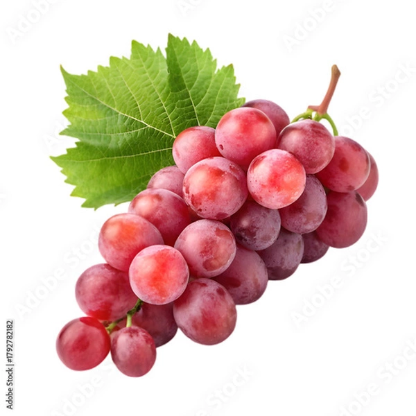 Obraz Fresh Red Grapes Bunch with Leaf - Healthy Fruit & Sweet Produce on transparent background