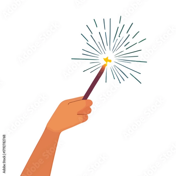 Fototapeta Hand holding a sparkler with radiating lines, creating a festive and celebratory atmosphere.