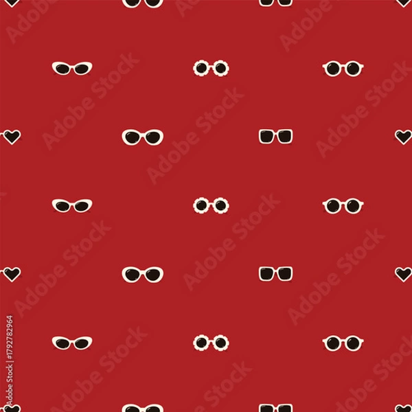 Fototapeta Retro sunglasses seamless vector pattern with white minimal frames on red background