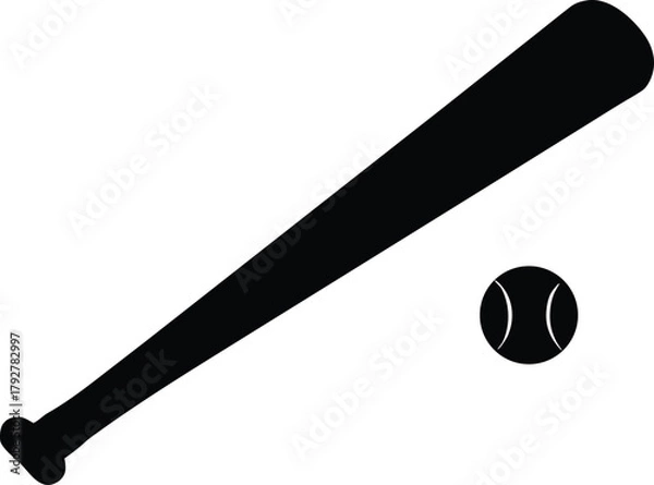 Fototapeta Baseball bat and ball silhouette vector.