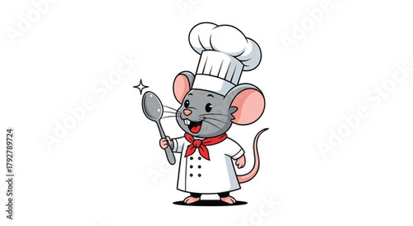 Obraz An adorable cartoon mouse wearing a chef's hat and holding a spoon.