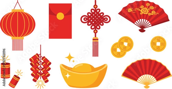 Obraz Collection of chinese new year decorations and symbols