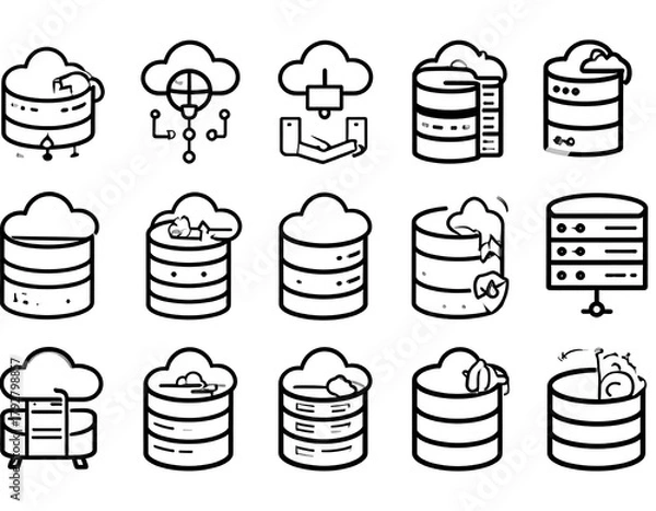 Fototapeta Cloud Database Icons - Data Storage and Network Technology.