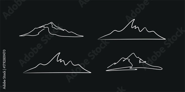 Obraz Elegant One-Line Mountain Silhouette Collection on Dark Background