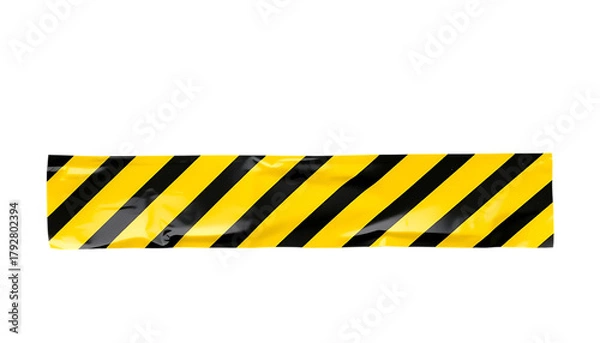 Fototapeta Yellow and black striped caution tape isolated on transparent background, png