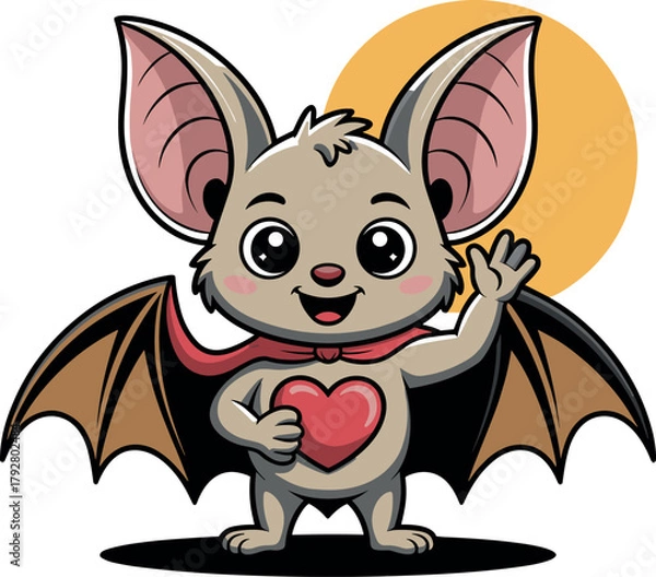Obraz Adorable Cartoon Bat Character Holding a Heart with Happy Expression
