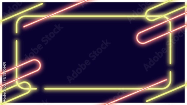 Obraz 黄色とオレンジのポップで可愛いネオン線フレーム背景