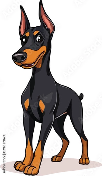 Fototapeta Cute cartoon a illustrator vector Doberman pinscher