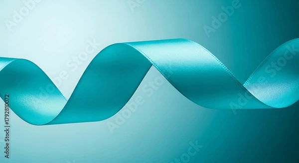 Obraz Teal ribbon flowing on a gradient background fabric