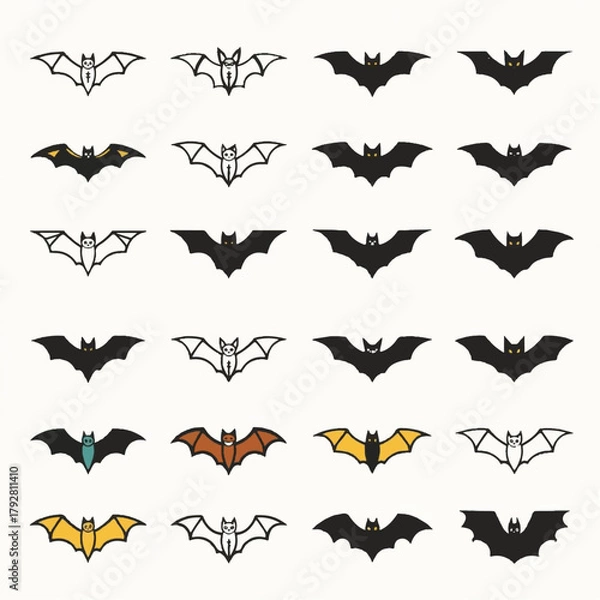 Fototapeta bat icon collection flat isolated