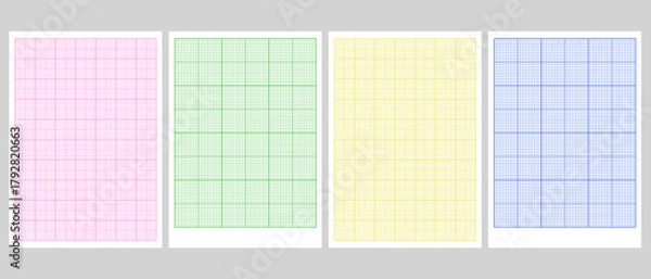Fototapeta Millimeter Grid Graph Sheet Paper Set. Colorful Pattern Mat A4 Background