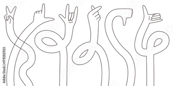 Obraz Line Hand Arm Gesture Flexible Set. Long Hand Hold Abstract Collection