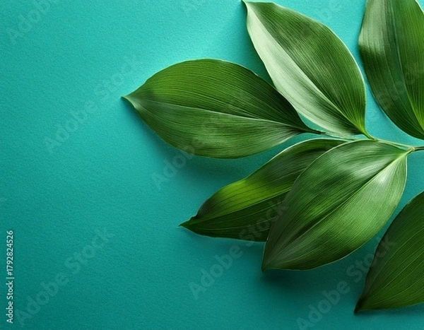Obraz close up of vibrant green leaves on teal background