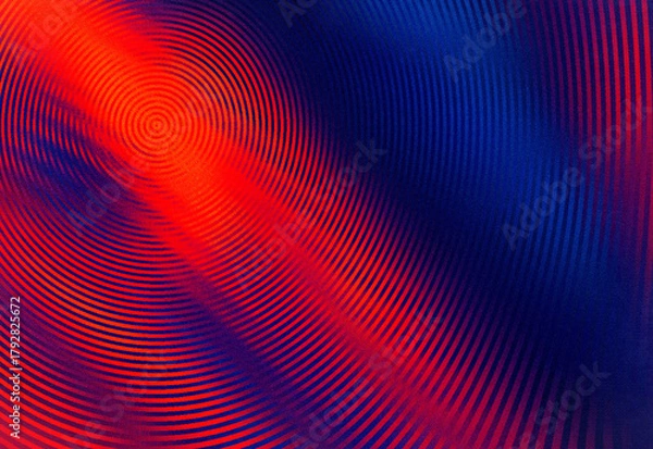 Fototapeta Abstract red and blue ripple pattern with concentric circles and gradient texture, creating dynamic motion and futuristic neon visuals, art, backgrounds, and design projects