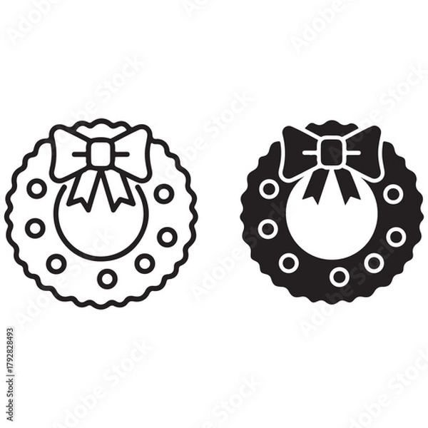 Fototapeta Festive Wreath Icons with Bow and Ornaments