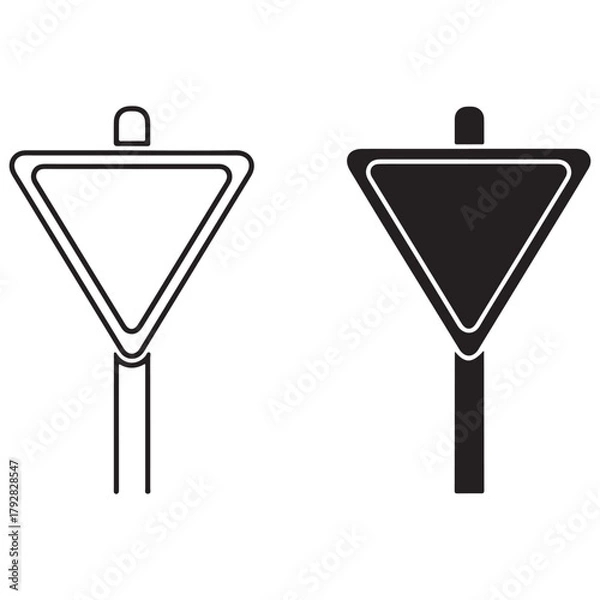 Fototapeta Inverted Triangle Give Way Road Sign Outline and Silhouette Icons