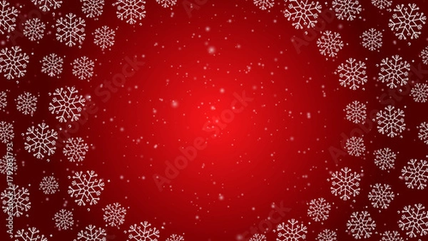 Obraz Doodle christmas snow outline seamless pattern with particles adorning a bright red repeating background.