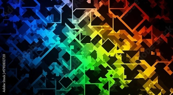 Obraz “Futuristic 3D cubes glowing with rainbow neon light, tech abstract geometric pattern.