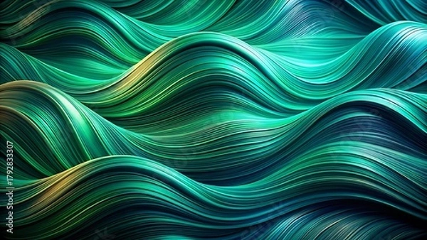 Fototapeta Abstract flowing waves of emerald green and gold textures