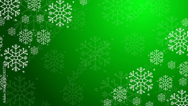 Fototapeta Doodle christmas snow outline seamless pattern adorning a bright green repeating background.