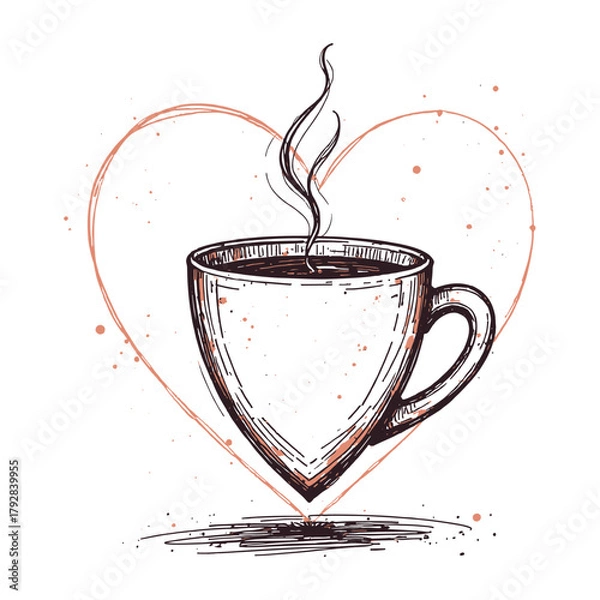 Obraz Minimalist Coffee Cup Line Art with Heart Steam