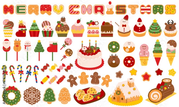 Obraz かわいいクリスマスのお菓子のイラスト素材セット