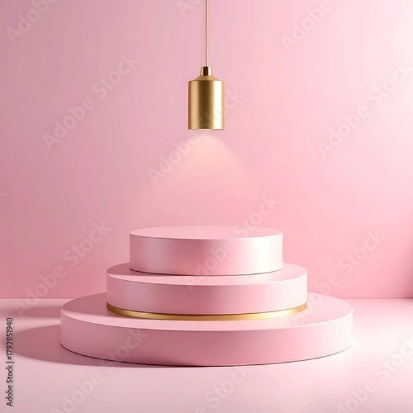 Obraz Elegant Pink Product Display with Golden Accents and Soft Lighting.