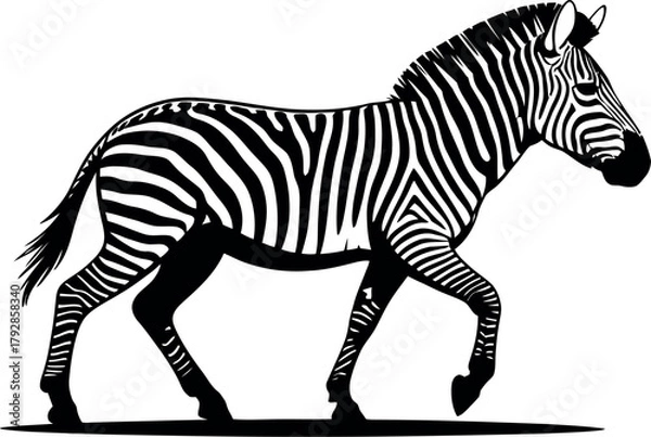 Obraz Striped equine walking silhouette zebra black and white