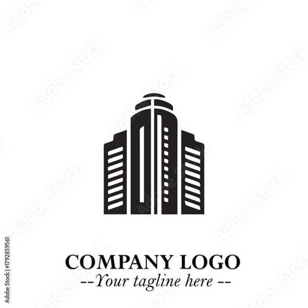 Fototapeta Building Logo Symbol in Black on the White Background with Modern Minimal Architecture Design