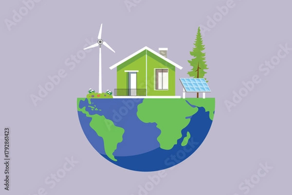Obraz sustainability home concept. colored flat vector illustration isolated