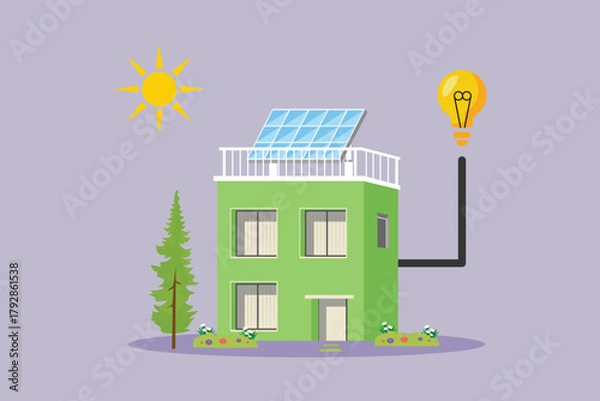 Obraz sustainability home concept. colored flat vector illustration isolated