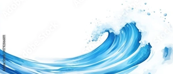 Obraz A vibrant, stylized wave gracefully curves, showcasing shades of blue and white, evoking a sense of movement and tranquility.