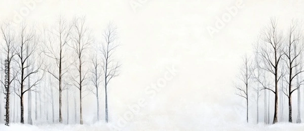 Obraz A serene winter landscape featuring bare trees against a soft, pale background, evoking a sense of calm and tranquility.