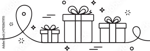 Obraz Minimalist outline of festive gift boxes with decorative elements