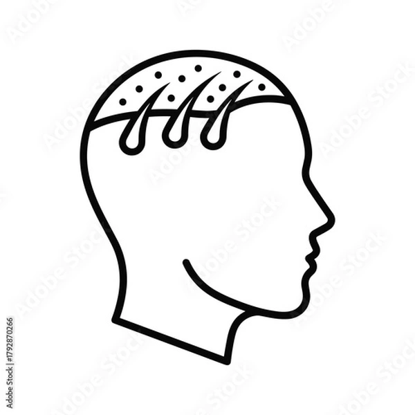 Fototapeta Stylized head profile showing hair follicles and scalp dots